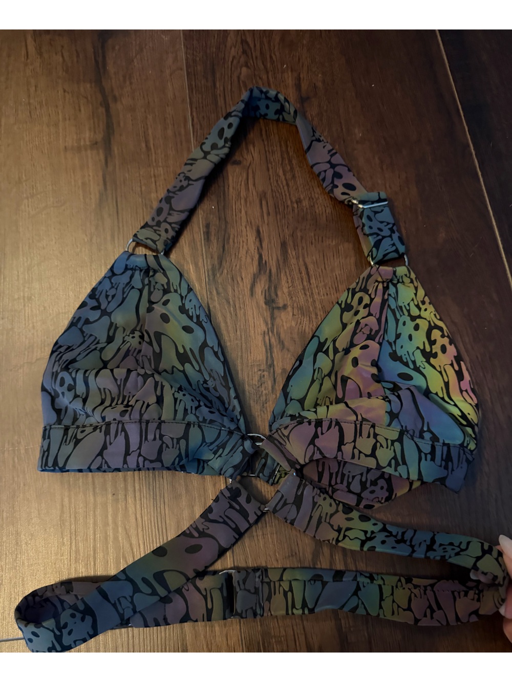 iHeartRaves Iridescent Halter Top Trippy Skulls Mushroom Rave Festival Size M - Picture 3 of 6